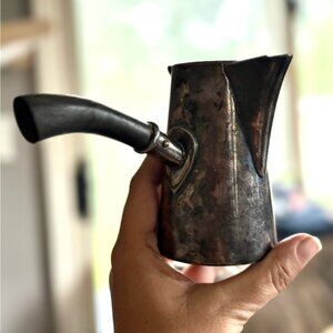 Rustic Metal Coffee Pot with Black Handle